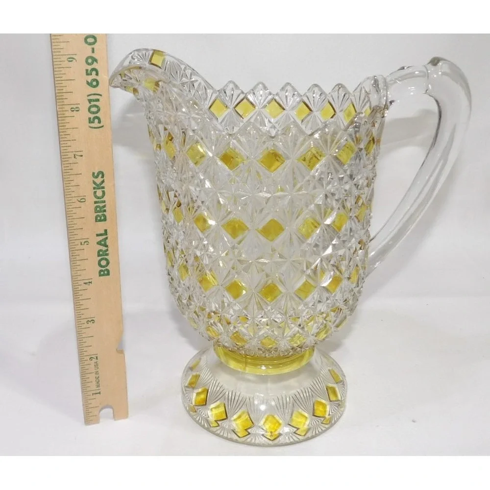 King Glass Fine Cut & Block Amber Stained Pitcher